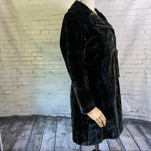 Antique Vintage Edwardian Victorian Black Velvet Opera Swing Coat Jacket - Picture 5 of 12